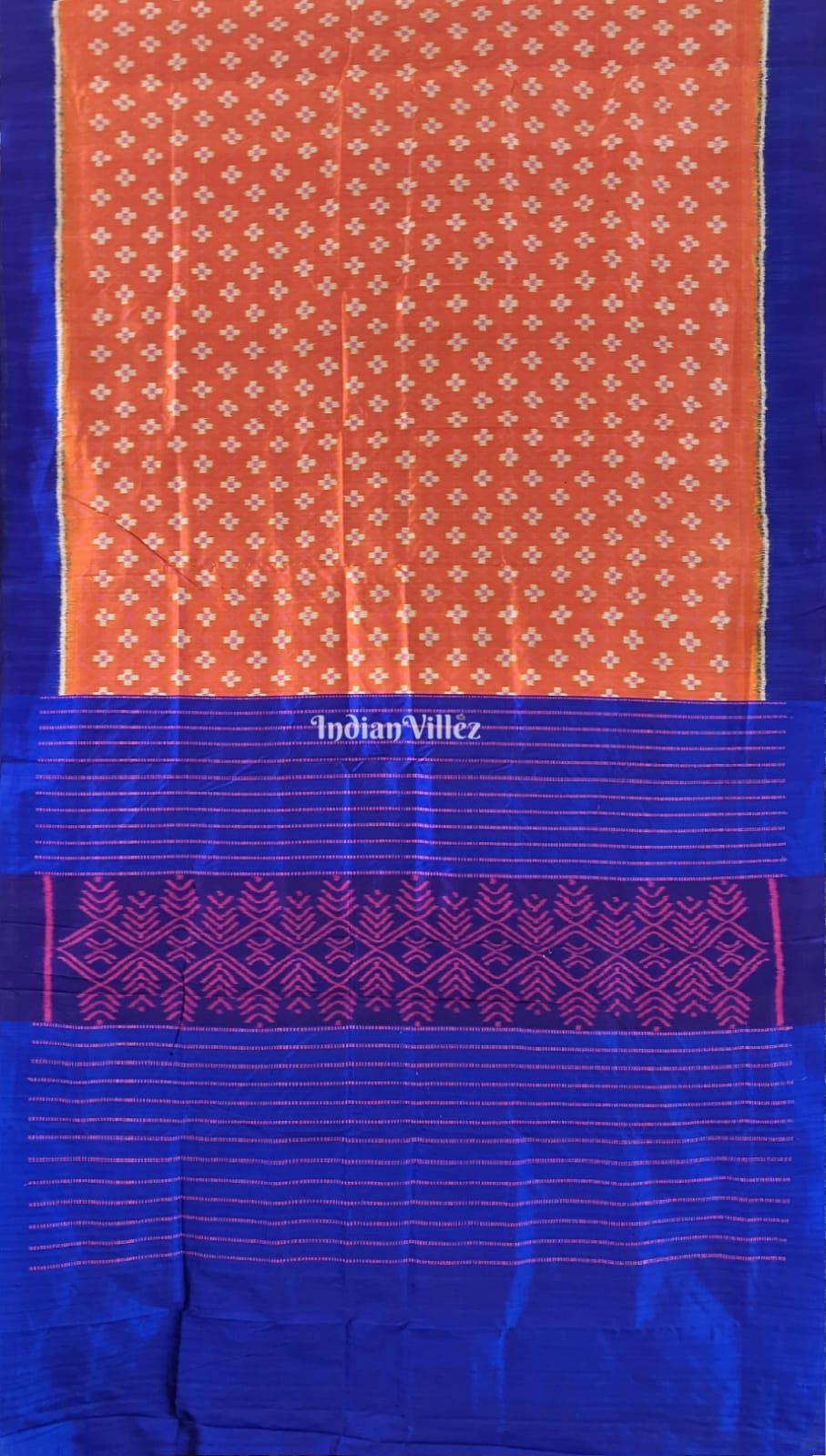 Orange Blue Odisha Ikat Designer Contemporary Silk Saree