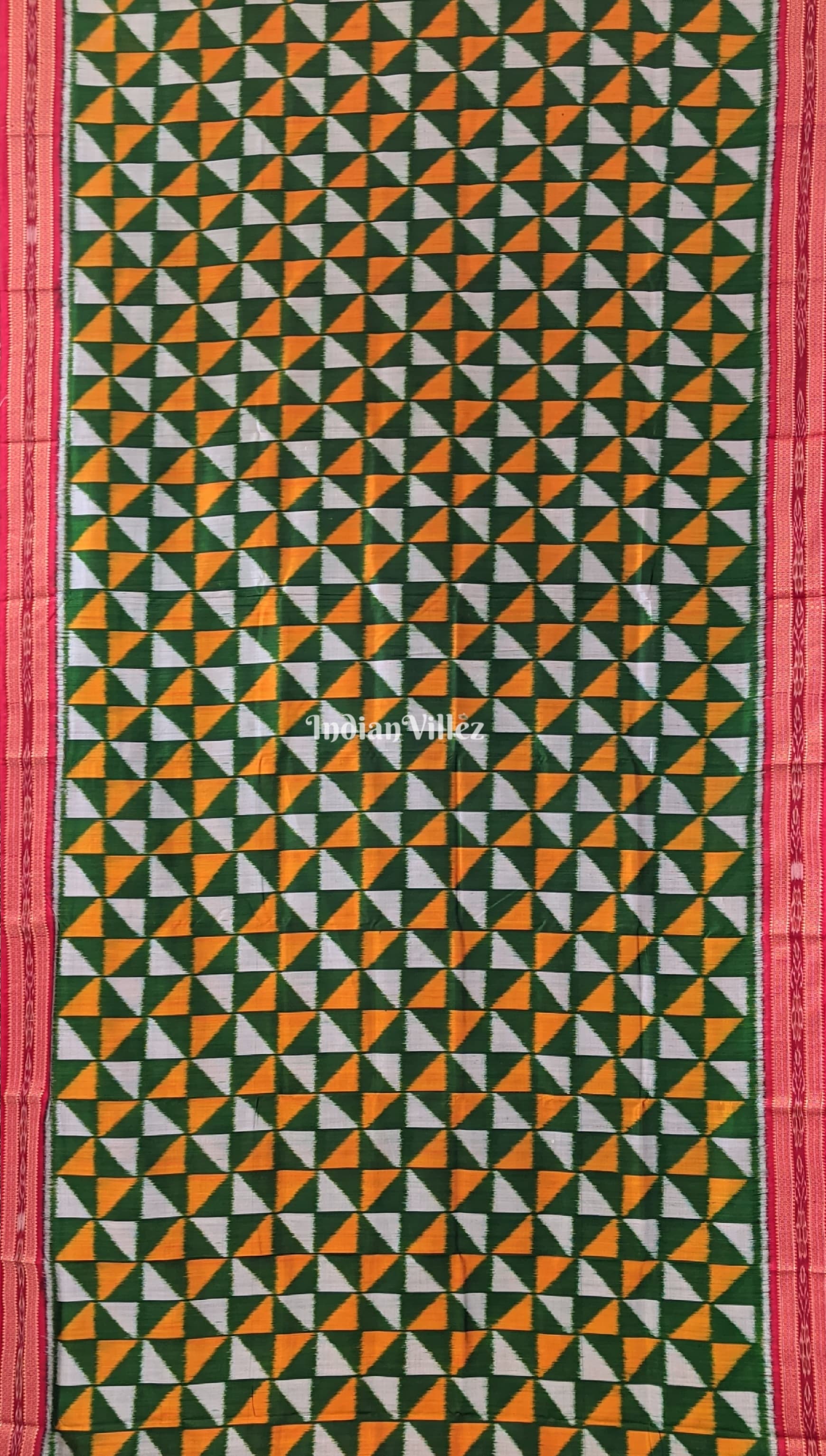 Green Yellow White Odisha Ikat Khandua Silk Saree