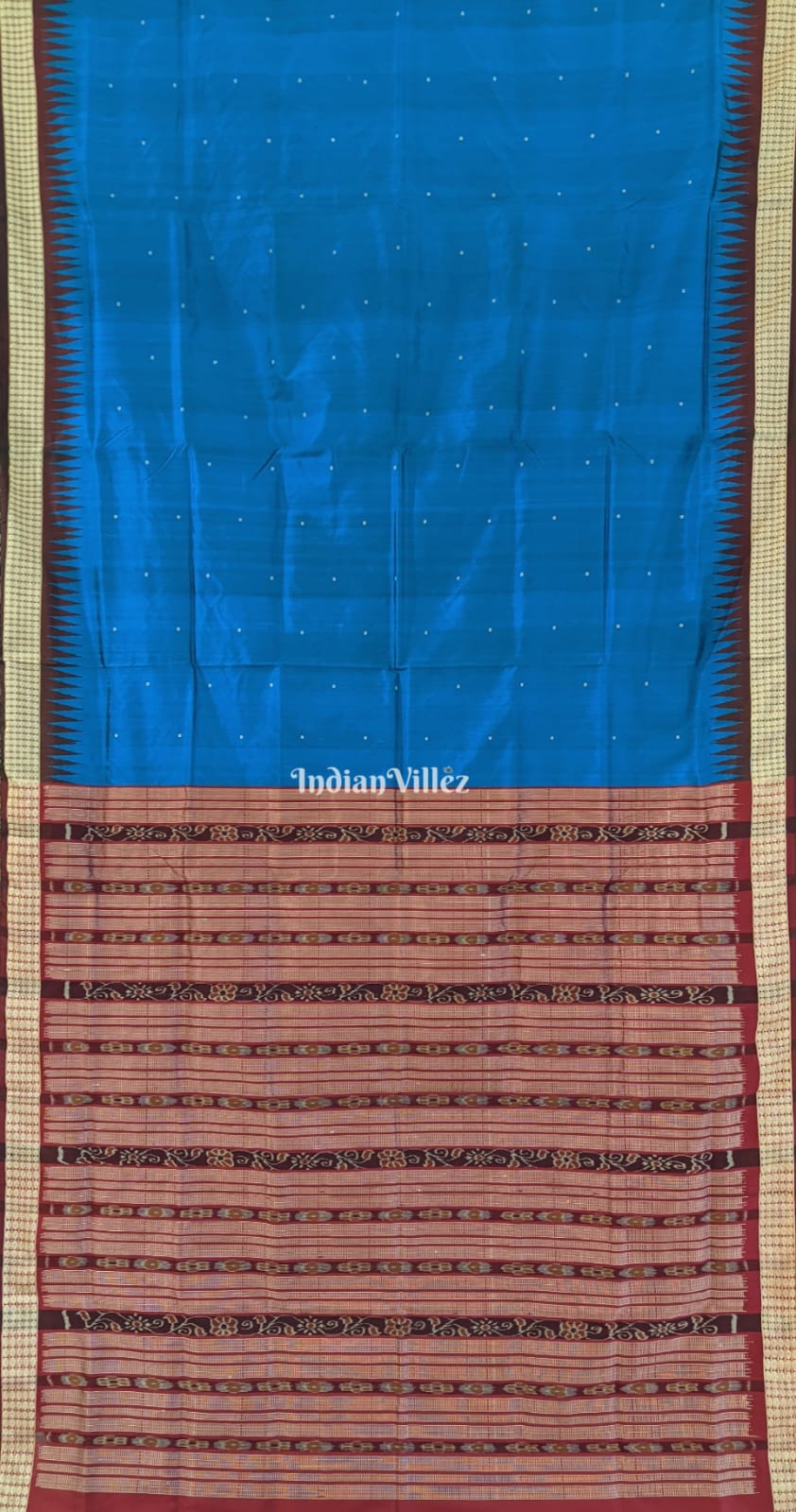Cobalt Blue Maroon Odisha Ikat Bomkai Silk Saree