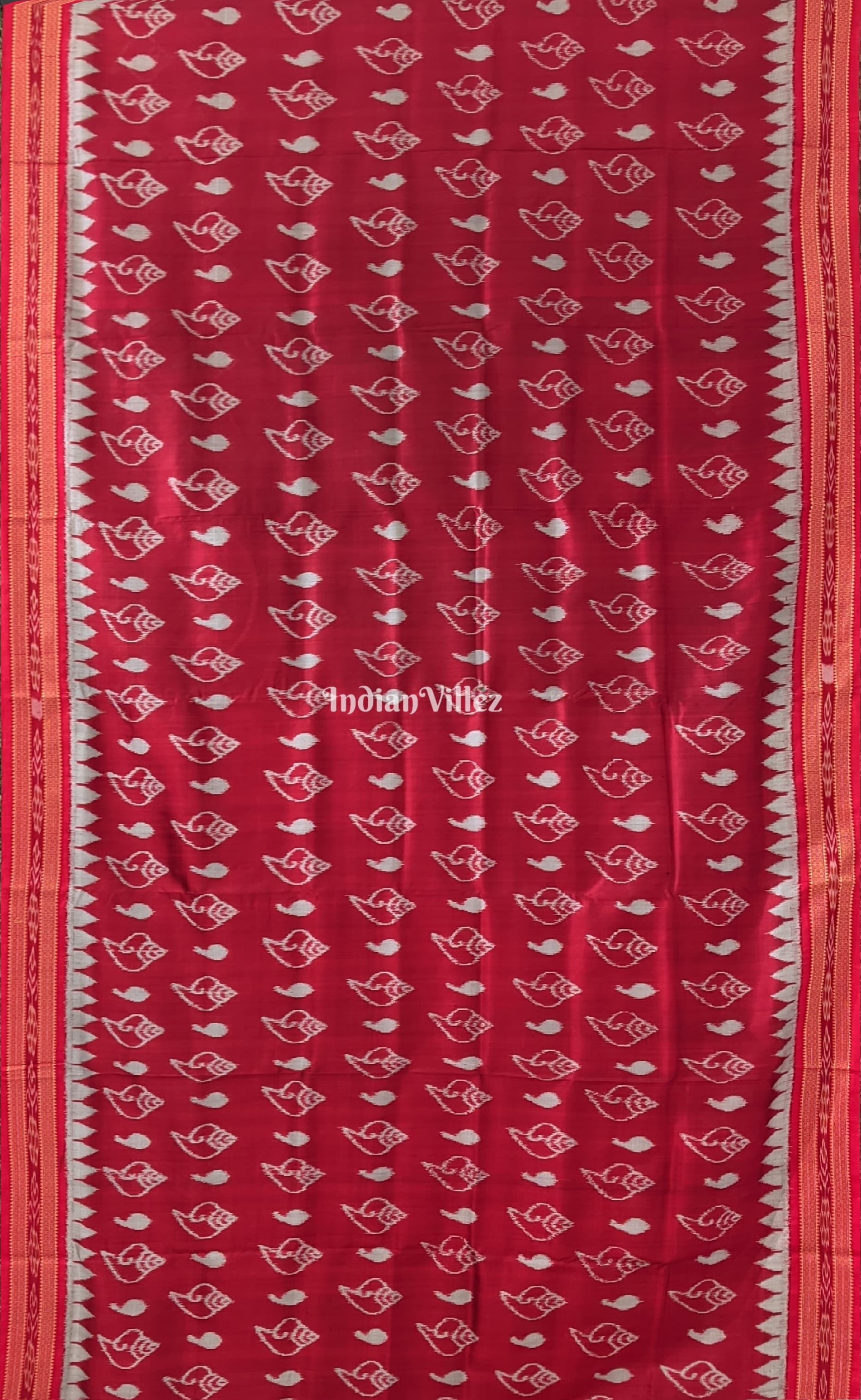 Red Shankha Design & Pasapali Aachal Khandua Silk Saree