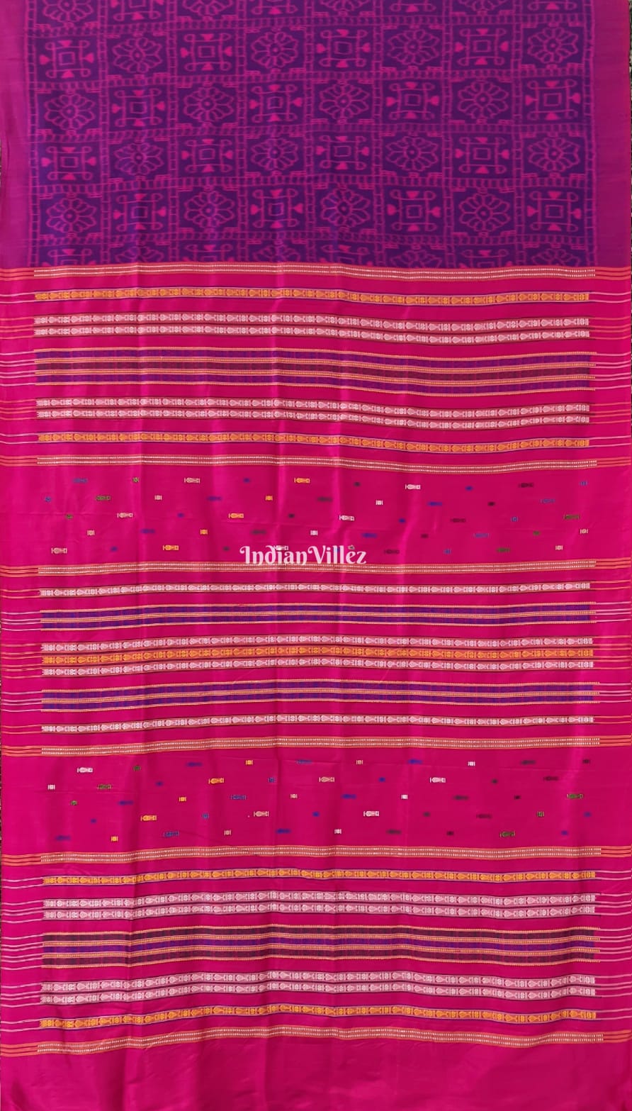 Purple Swastik Flower Odisha Ikat Contemporary Silk Saree with Double Anchal