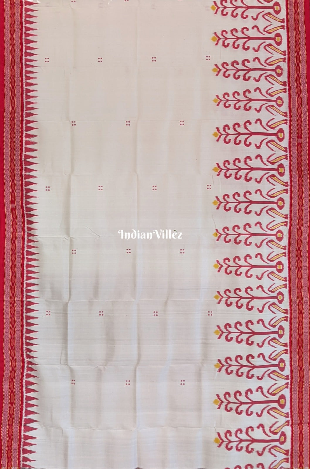 White Red Odisha Ikat Khandua Silk Saree