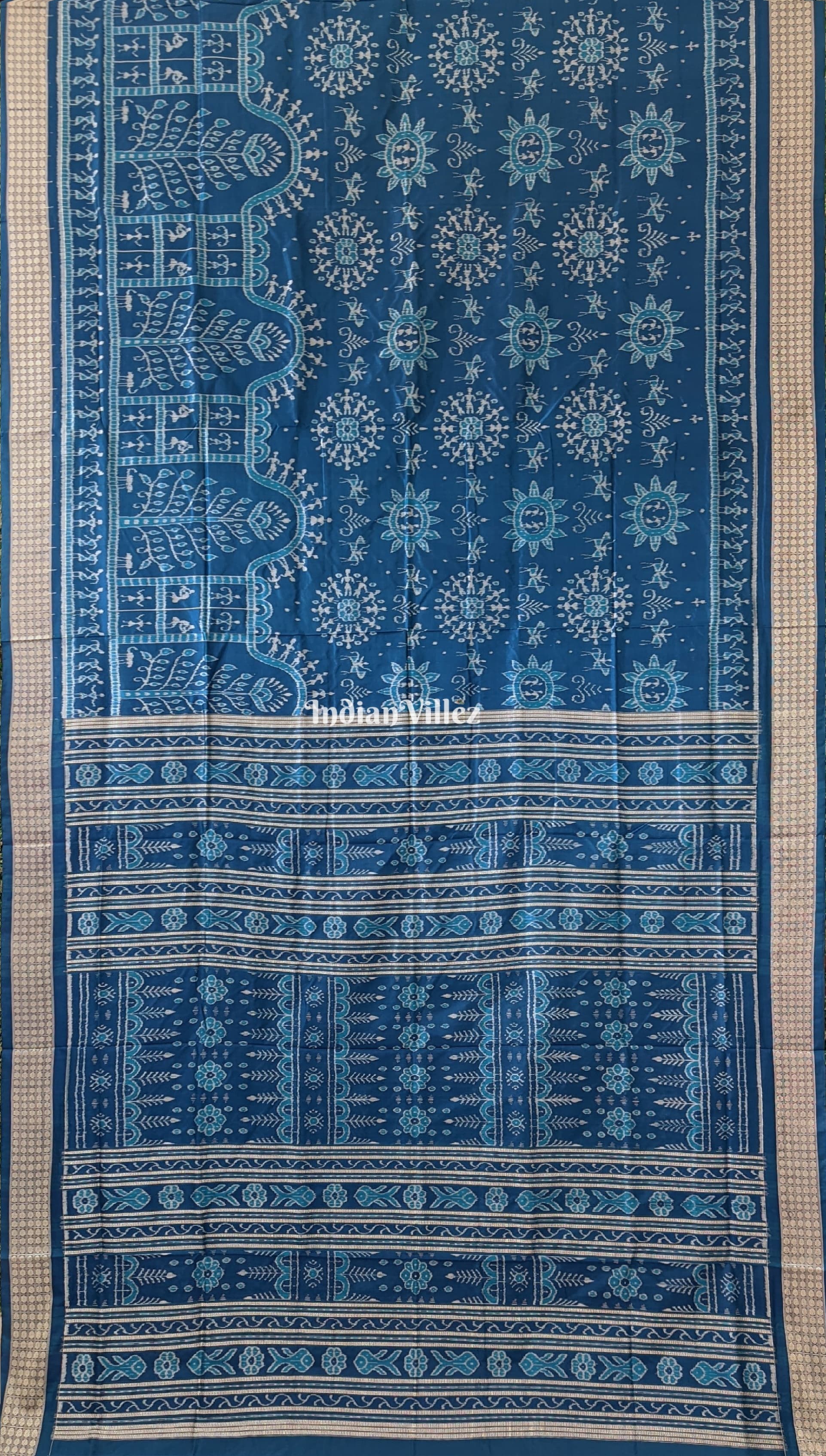 Peacock Blue Tribal Theme Pure Sambalpuri Silk Saree