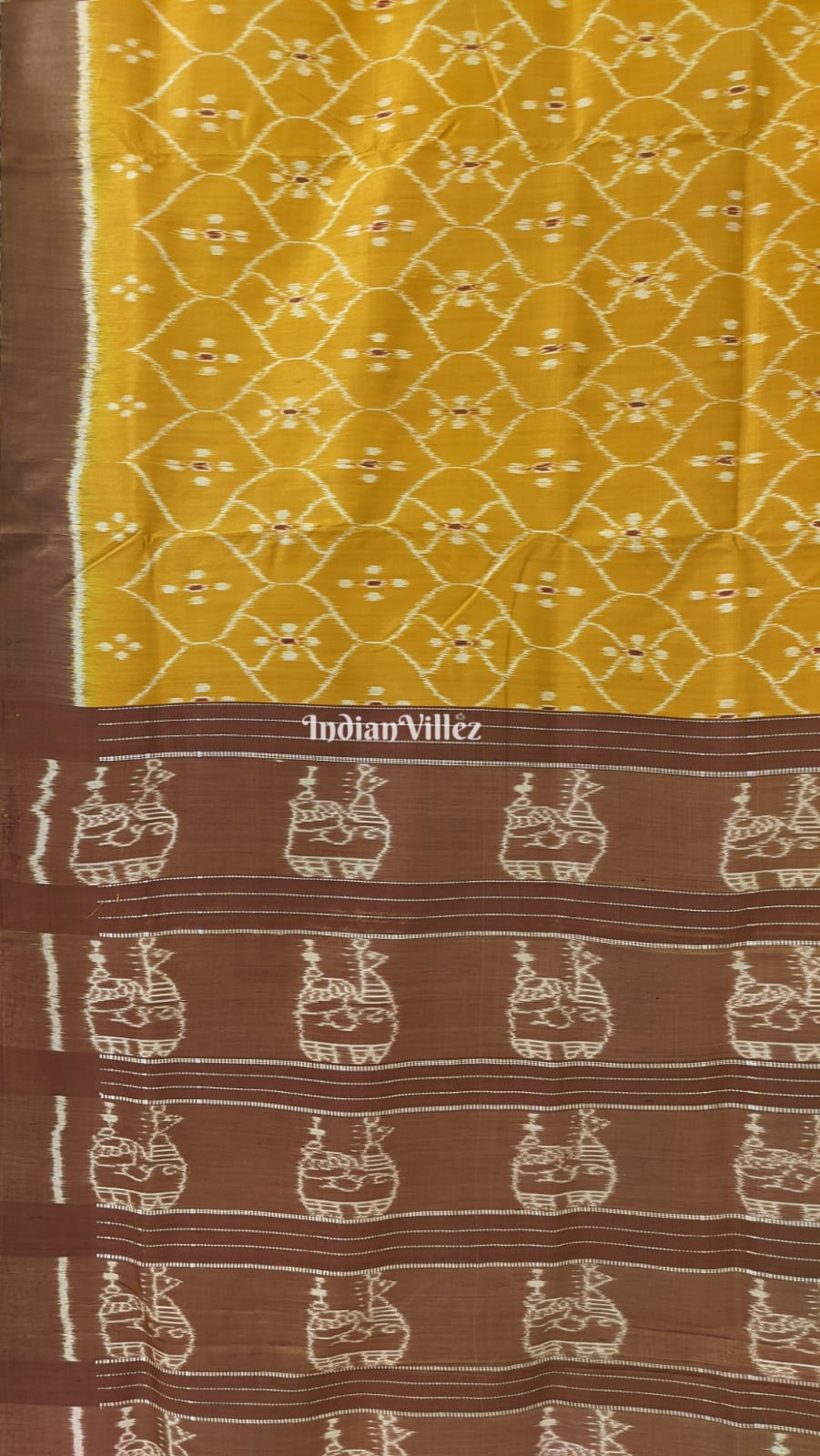 Mustard Yellow Boita Anchal Odisha Ikat Contemporary Silk Saree