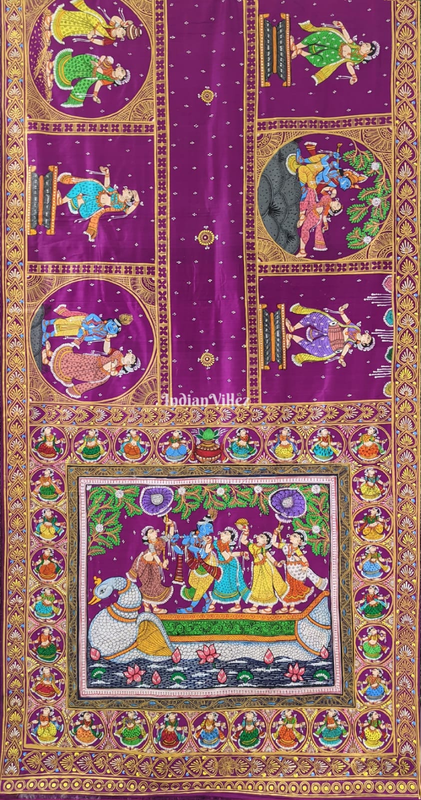 Purple Krishna Leela Pattachitra Silk Saree