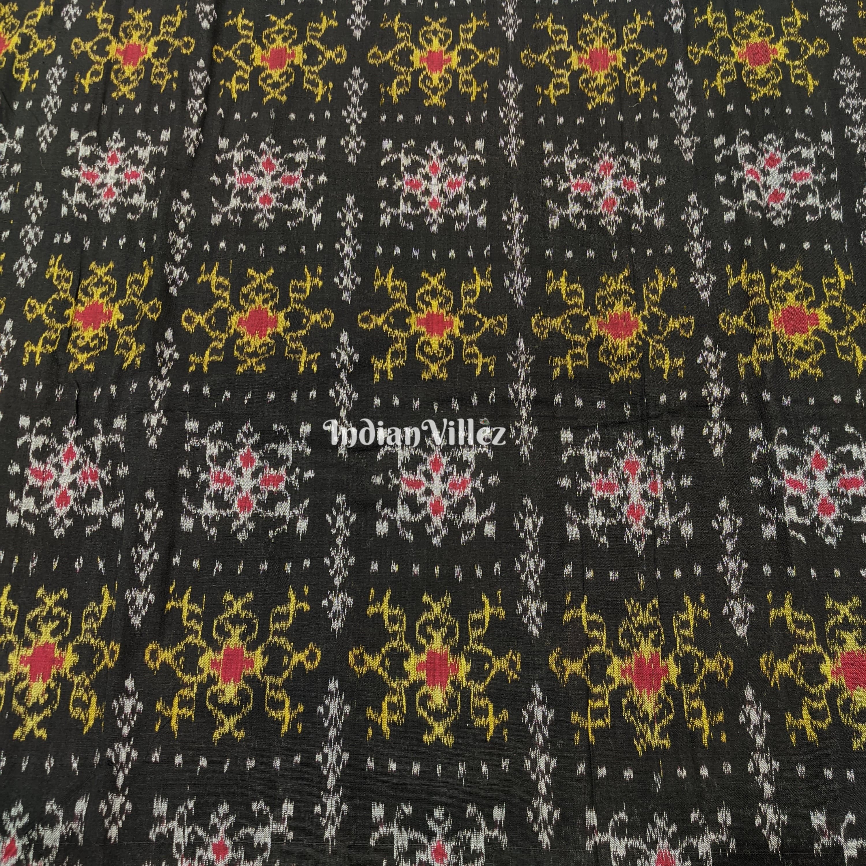 Black Tribal Jhoti Design Sambalpuri Cotton Fabric