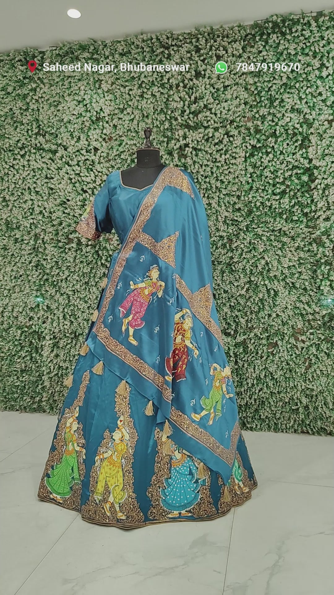 Sky Blue Hand-Painted Pattachitra Silk Lehenga Set with Dupatta