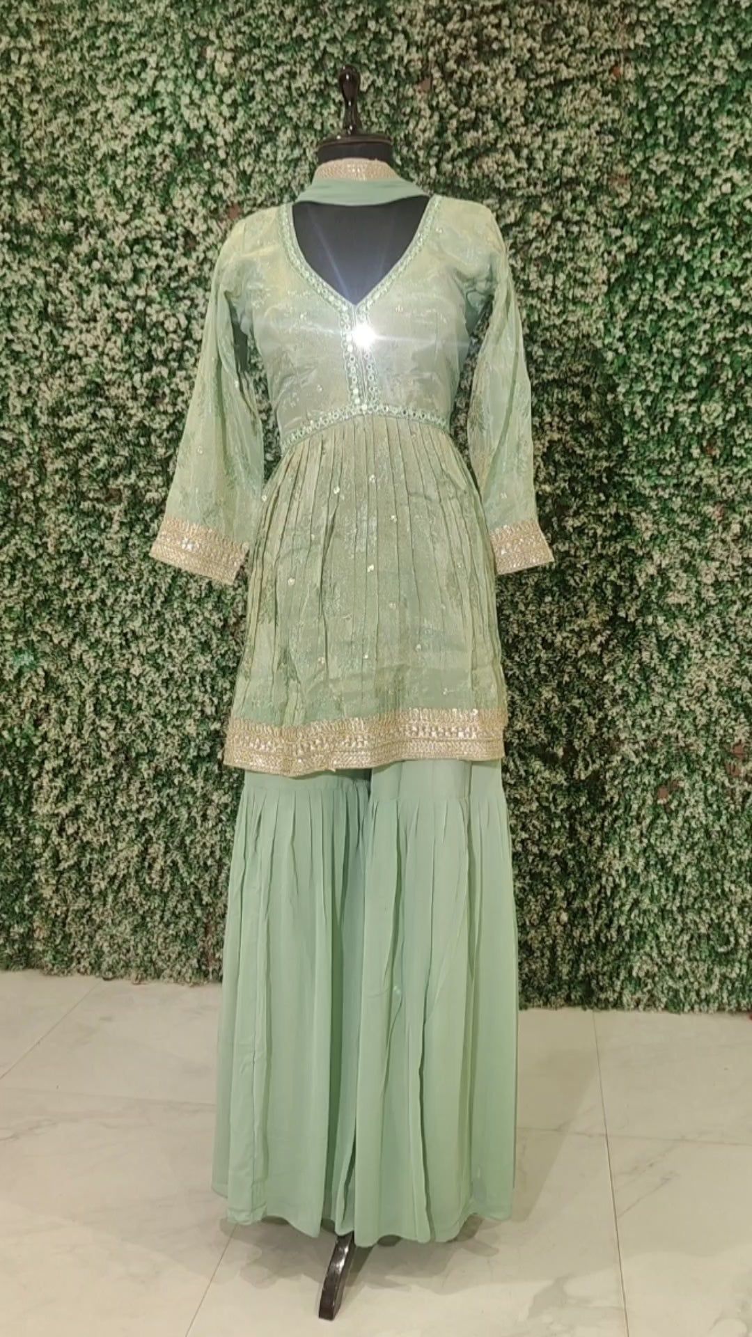 Pastel Green Kurta with Sharara Set & Dupatta 