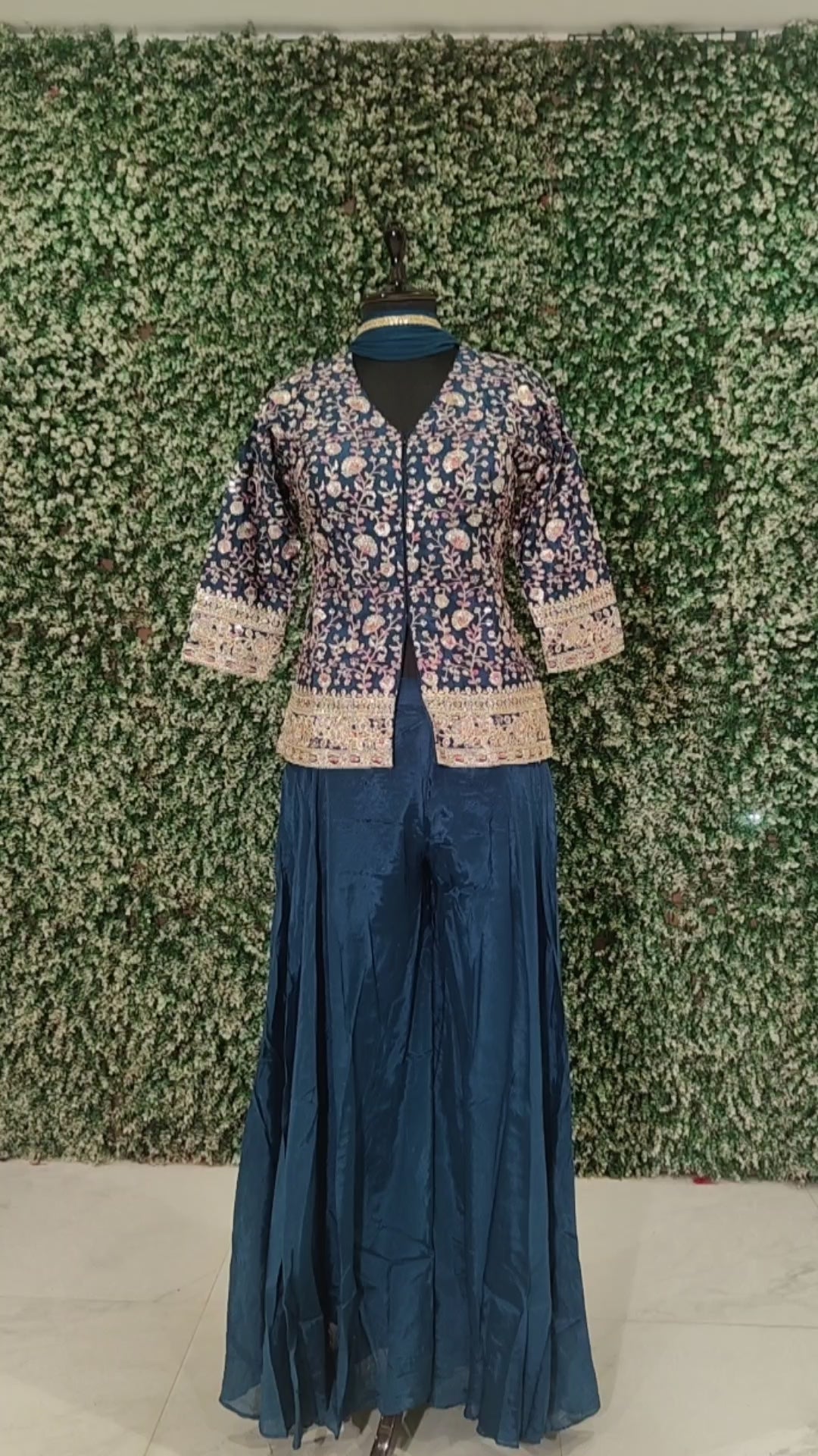 Indigo Blue Embroidered Sharara Set With Dupatta 