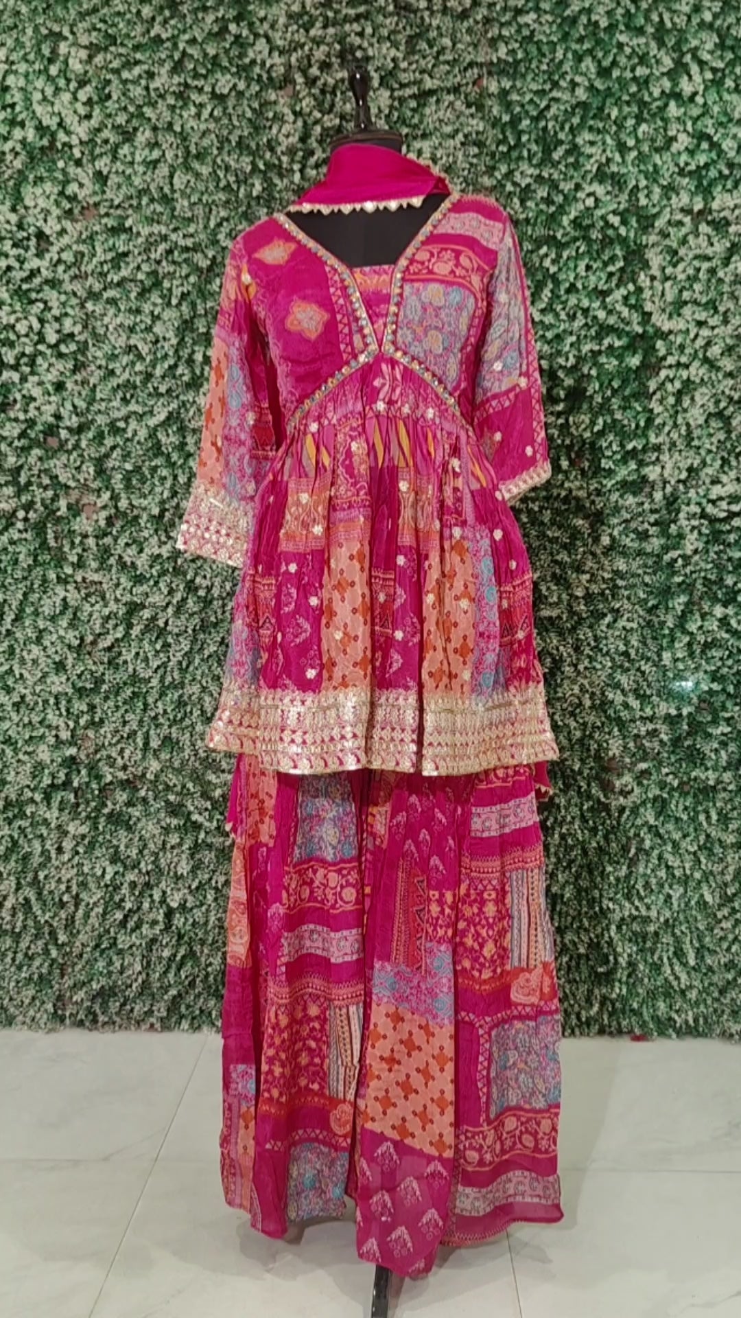 Hot Pink Palazzo Set in Alia Cut Design