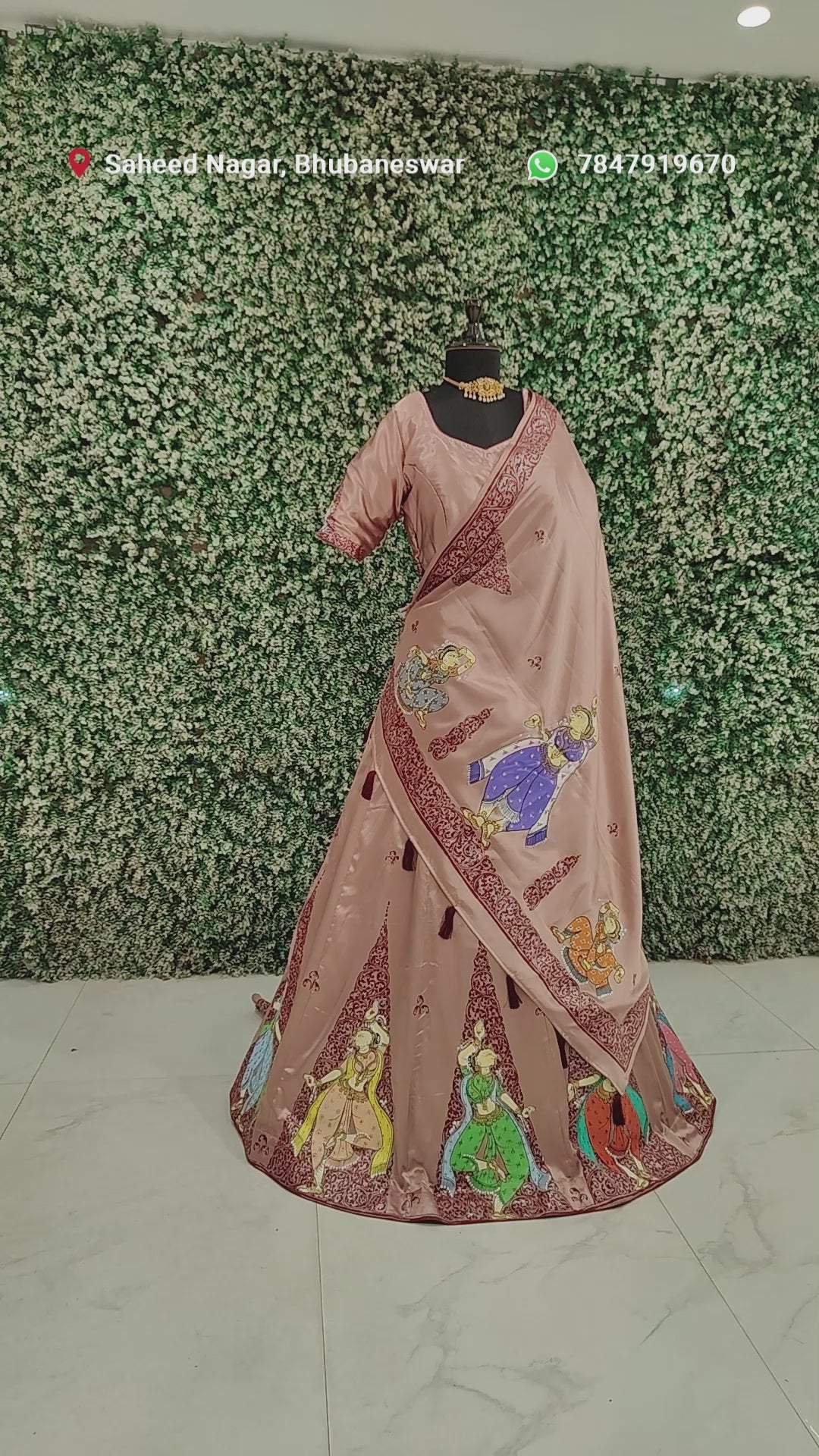 Beige Hand-Painted Pattachitra Silk Lehenga Set with Dupatta