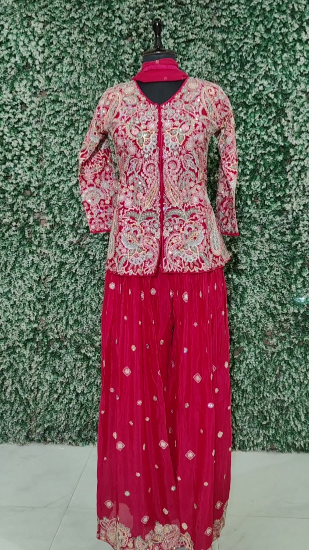 Red Embroidery, Pearl, Sequins and Zari work Palazzo Set