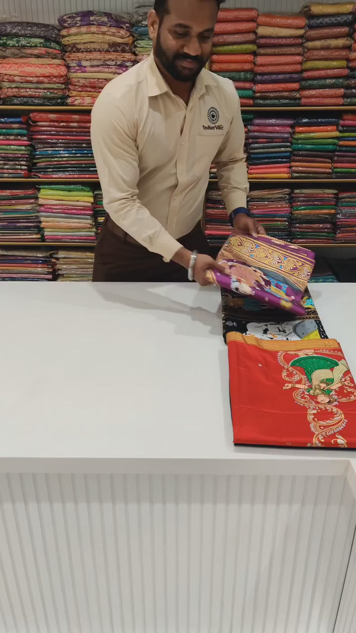 Purple Krishna Leela Pattachitra Silk Saree