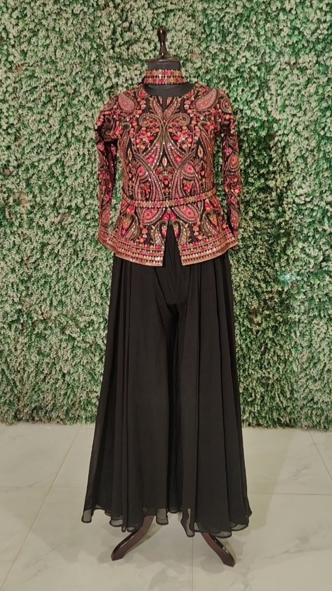 Designer Red Black Embroidered Kurta Set with Sharara and Dupatta
