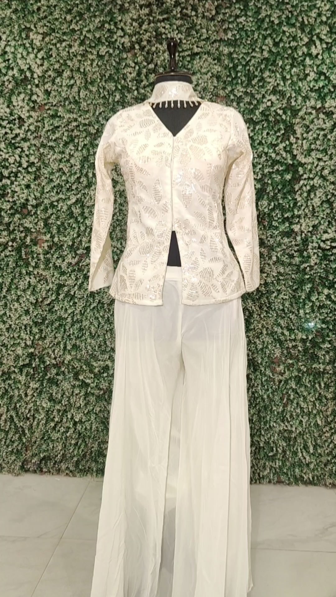 White Cutdana Sequin Kurta Set with Sharara and Dupatta