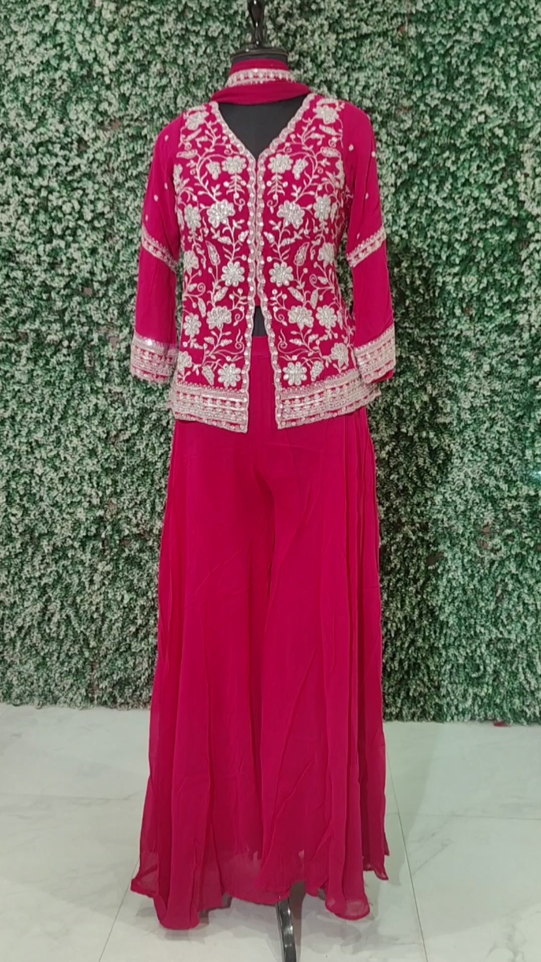 Pink Indo-Western Frill Top With Palazzo & Dupatta