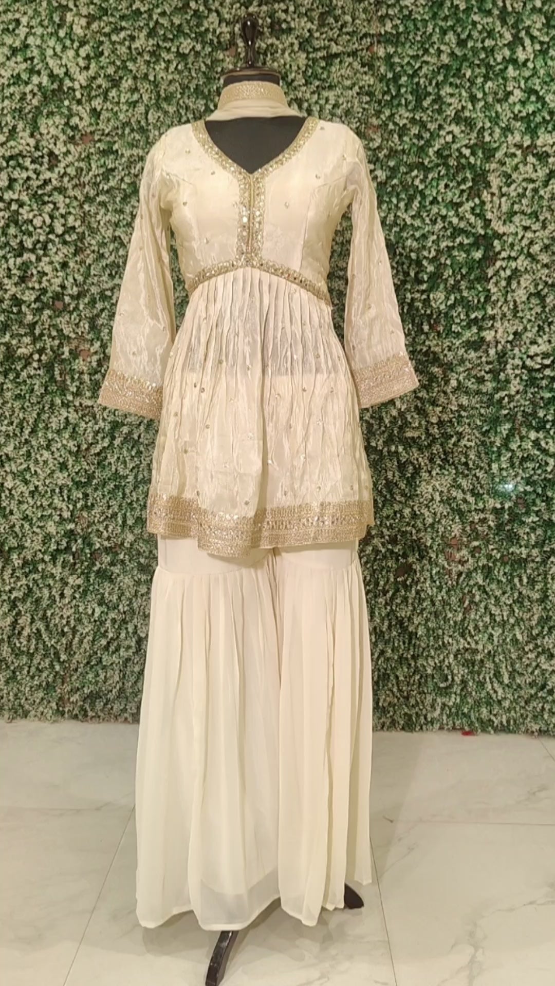 Off White Embroidered Sharara Set Set & Dupatta 