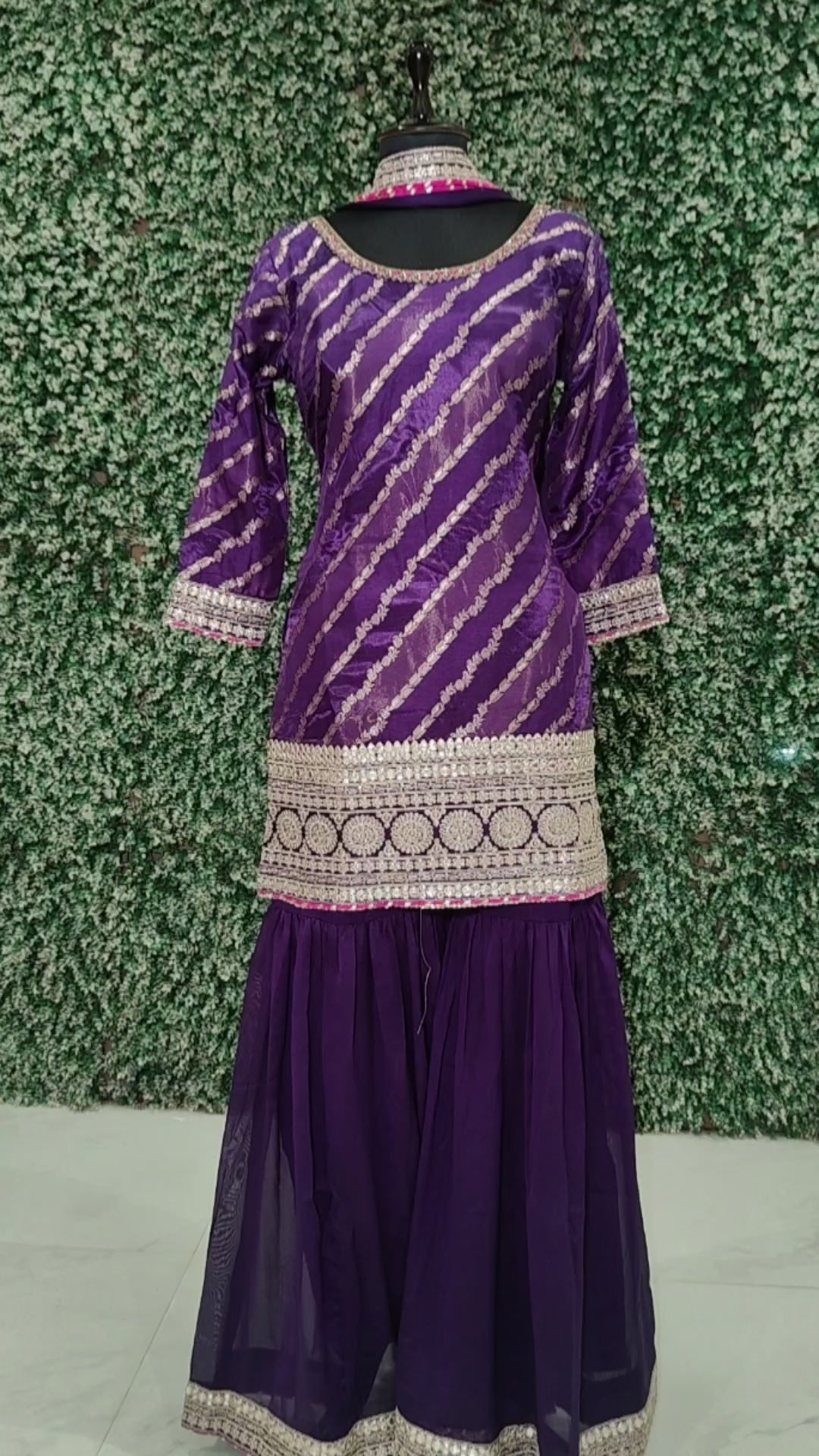 Purple Banarasi Silk Kurta Set with Sharara