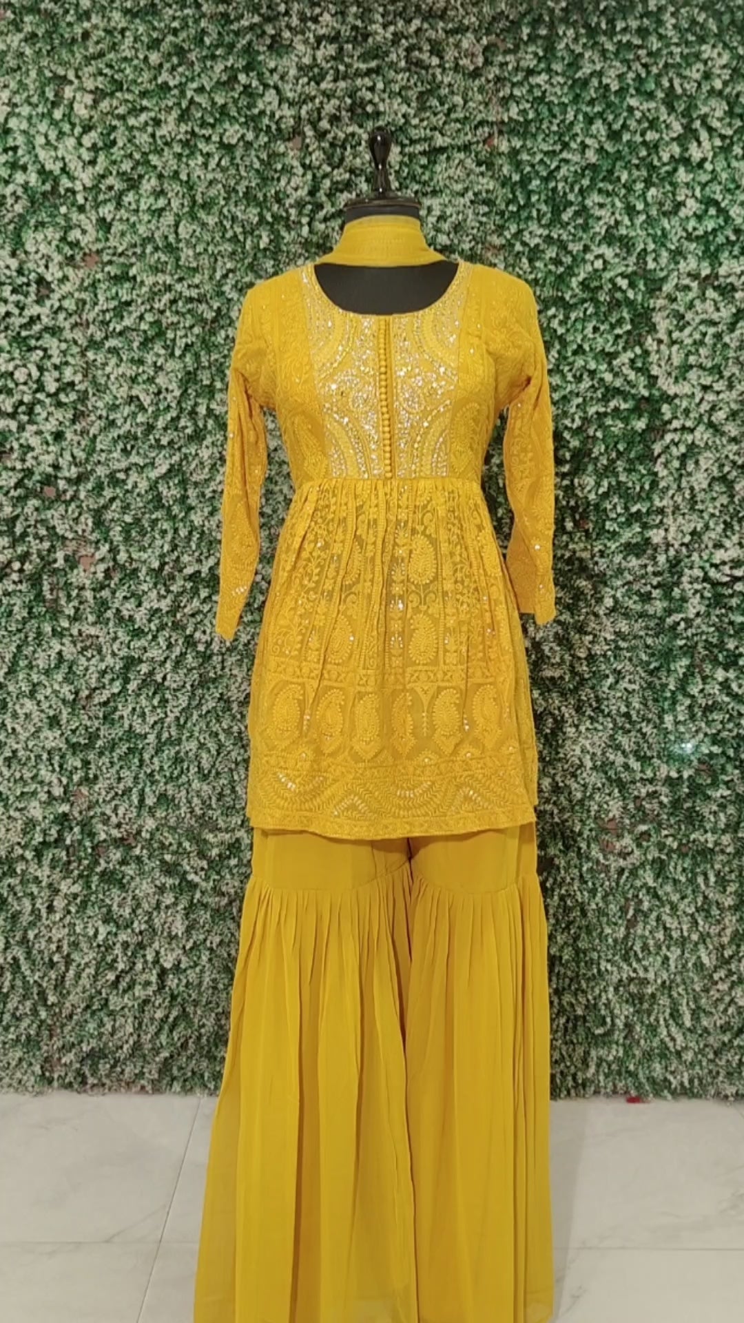 Yellow Embroidered Kurta Set with Sharara and Dupatta