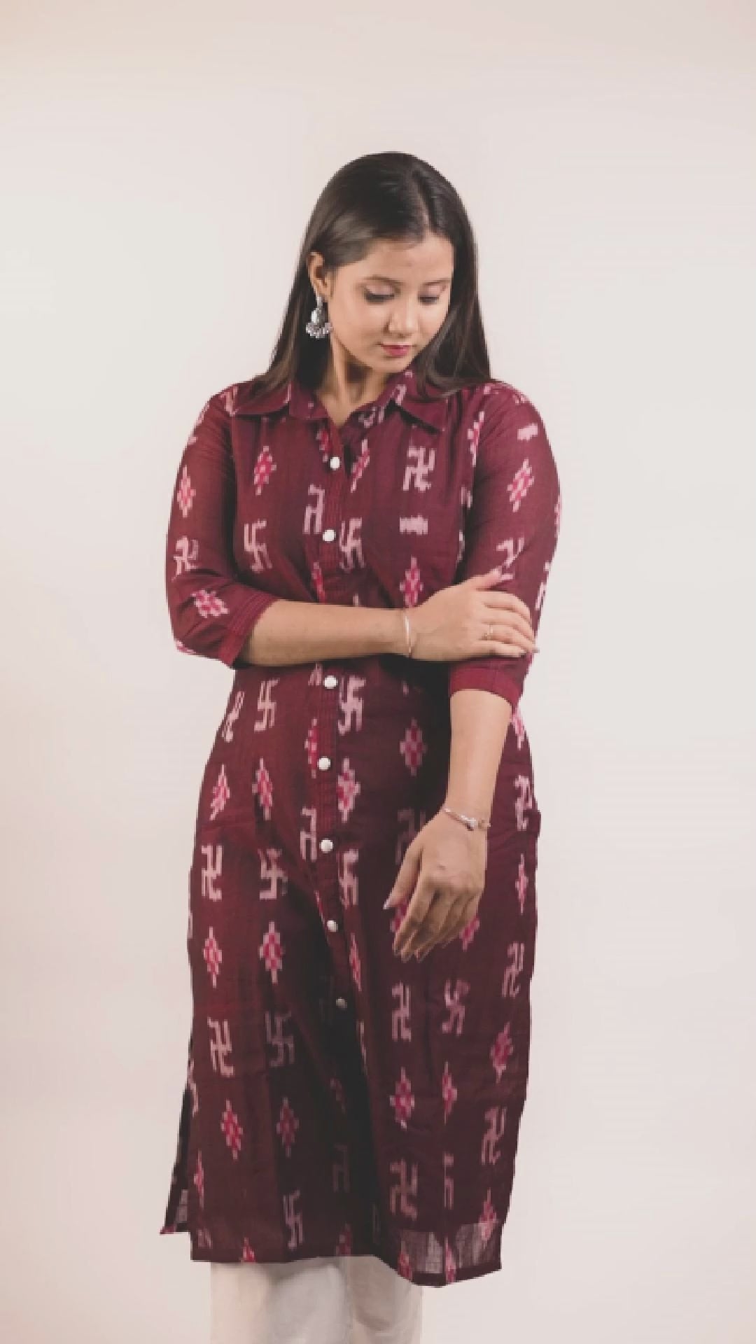 Deep Maroon Sambalpuri Odisha Ikat Designer Cotton Kurti for Women