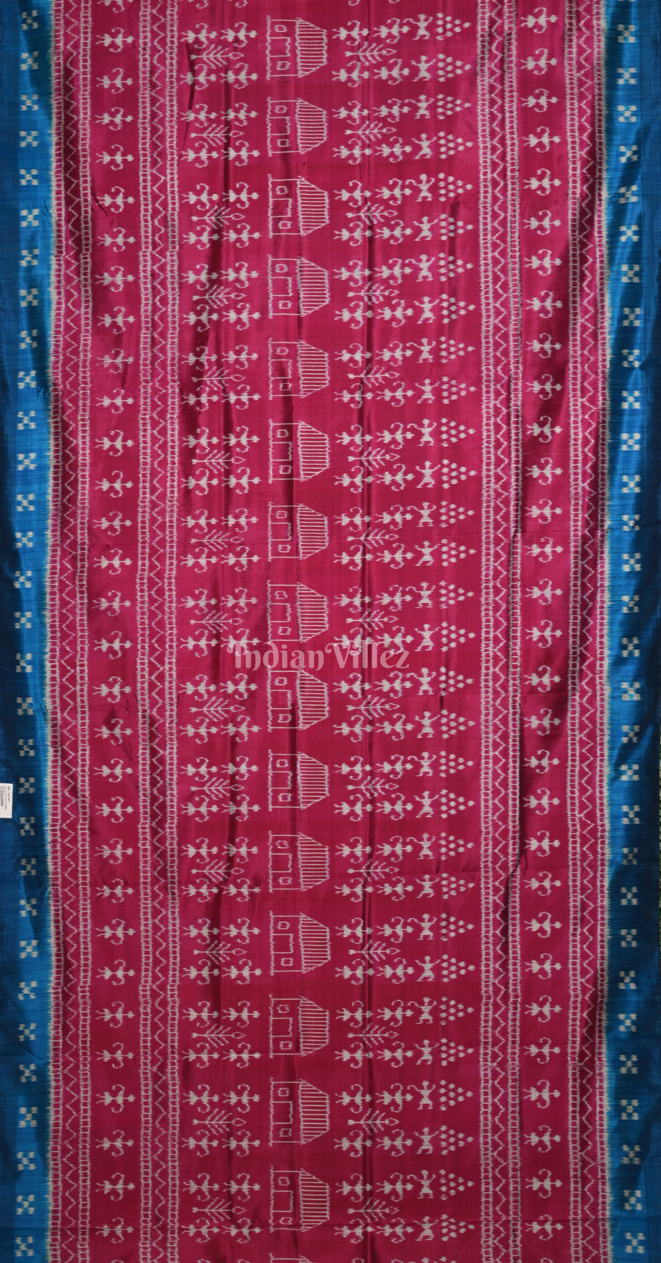 Magenta Pink Blue Tribal Theme Odisha Ikat Contemporary Designer Silk Saree