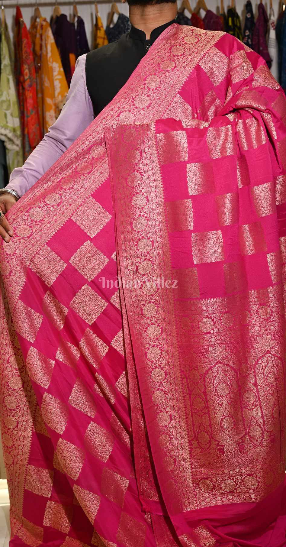 Red Golden Georgette Kanjivaram Saree