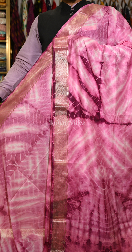 Pink Block Printed Shibori Cotton Saree