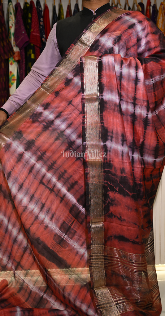 Maroon with Multicolour Block Printed Shibori Cotton Saree