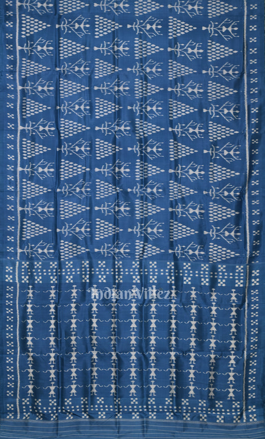 Blue Tribal Jhoti Odisha Ikat Contemporary Designer Silk Saree