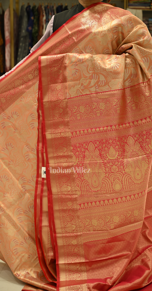 Exclusive Orange Golden Pure Kanjivaram Tissue Silk Saree
