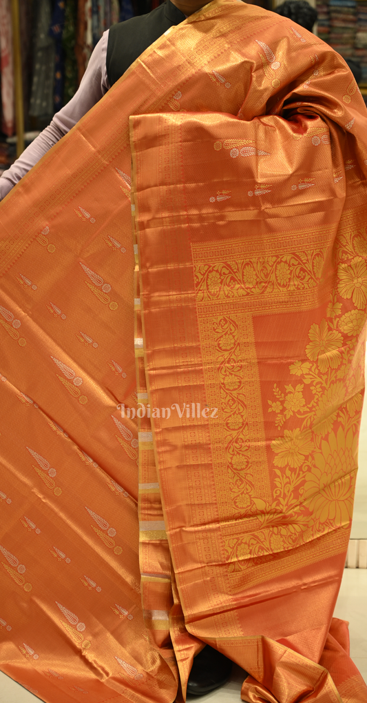 Exclusive Rust Orange Pure Kanjivaram Tissue Silk Saree 