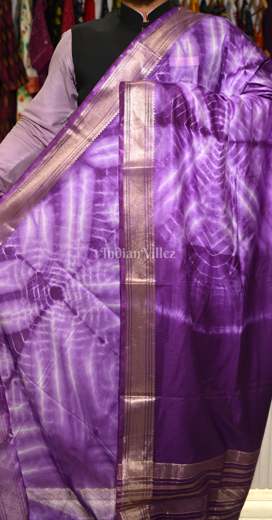Purple Block Printed Shibori Cotton Saree