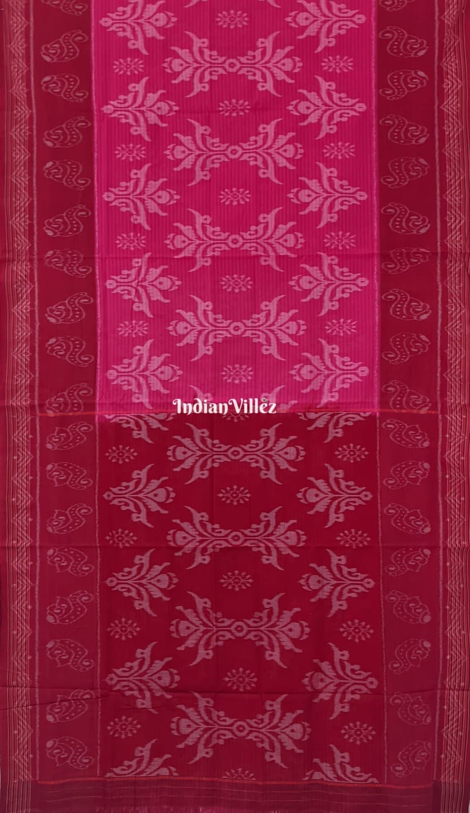 Red Pink Floral Theme Sambalpuri Ikat Maniabandha Cotton Saree