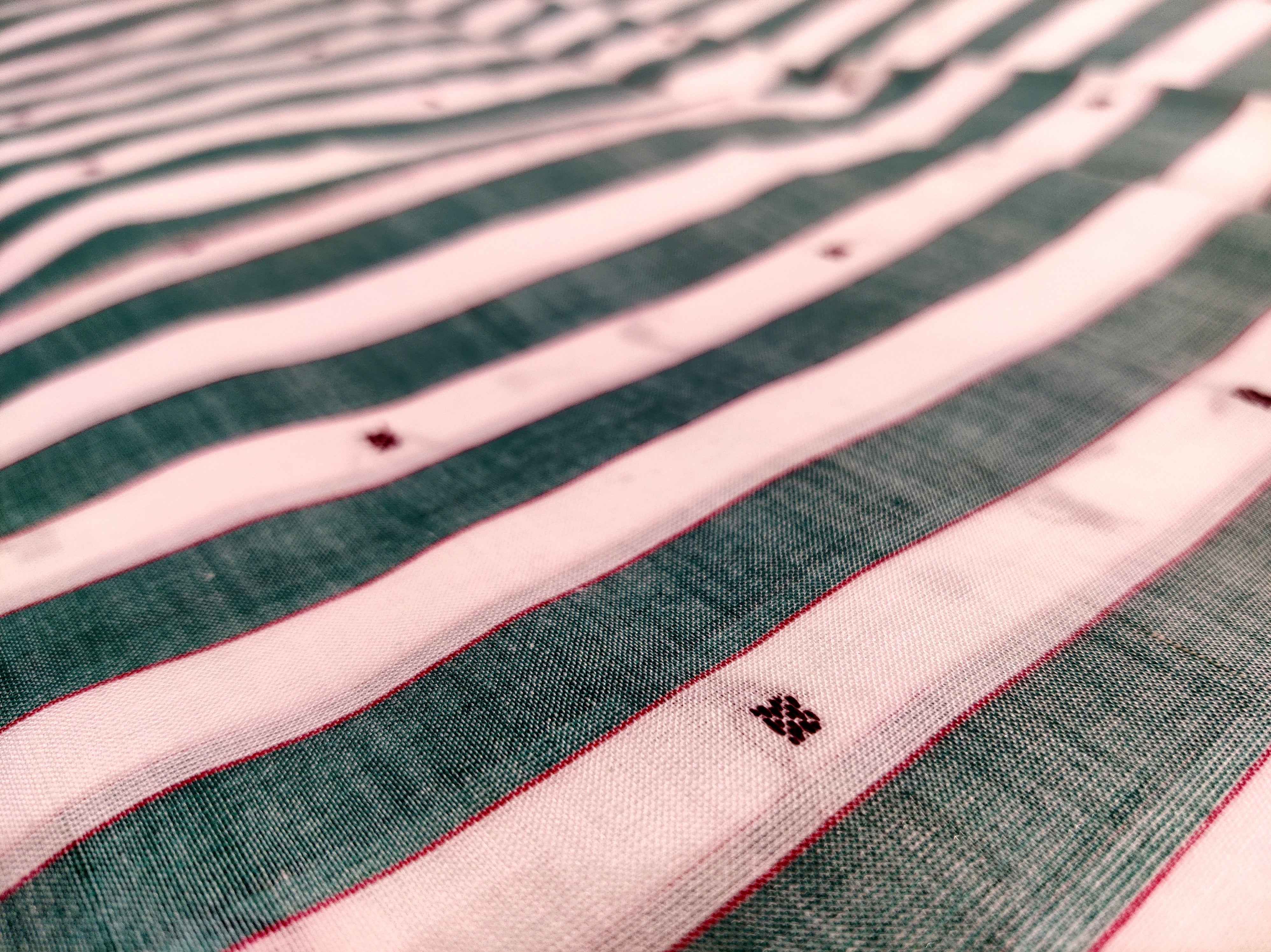 White with Green Stripes Bomkai Cotton Handloom Fabric - IndianVillèz