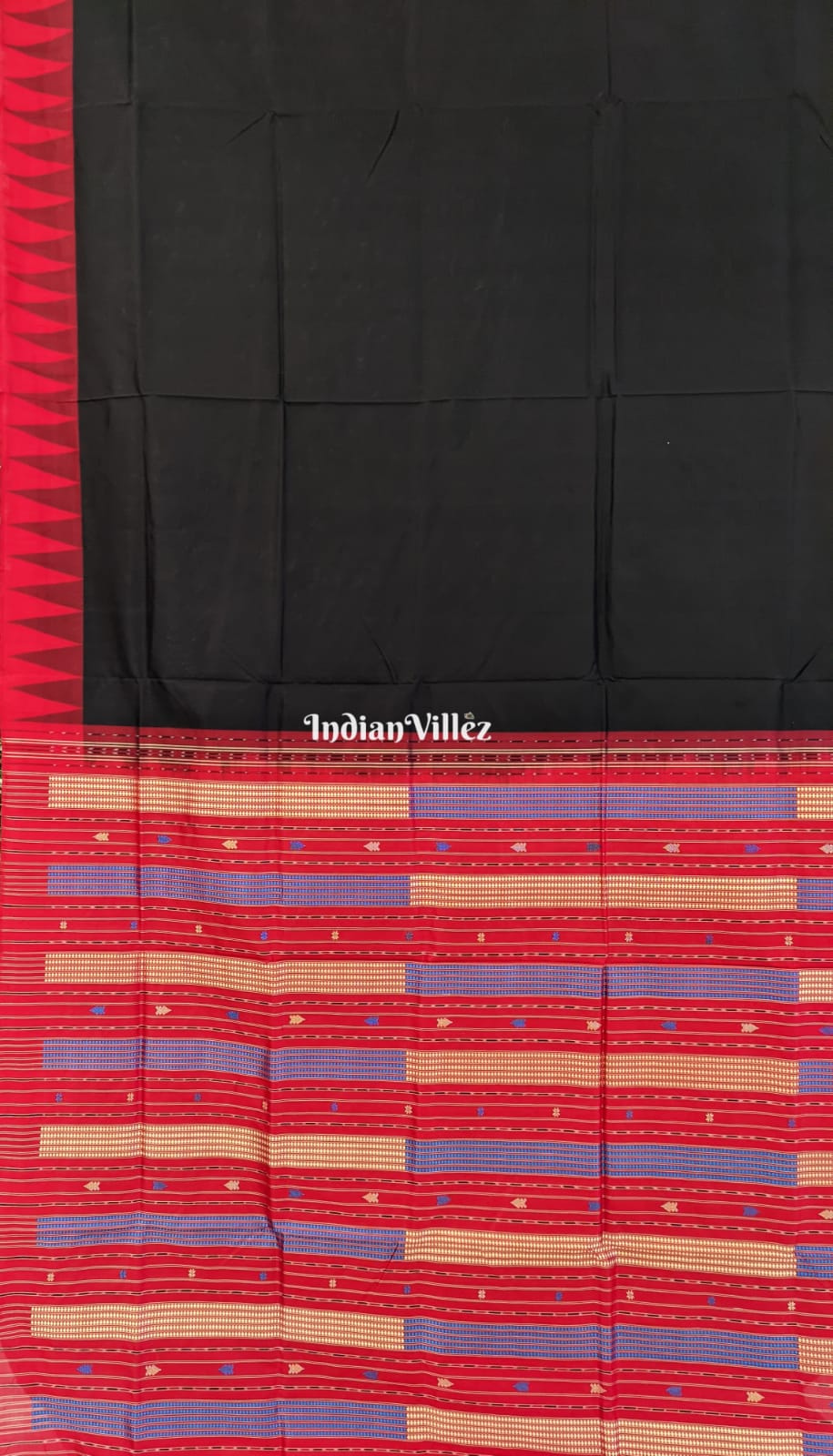 Black With Red Kumbha Odisha Handloom Sambalpuri Silk Saree