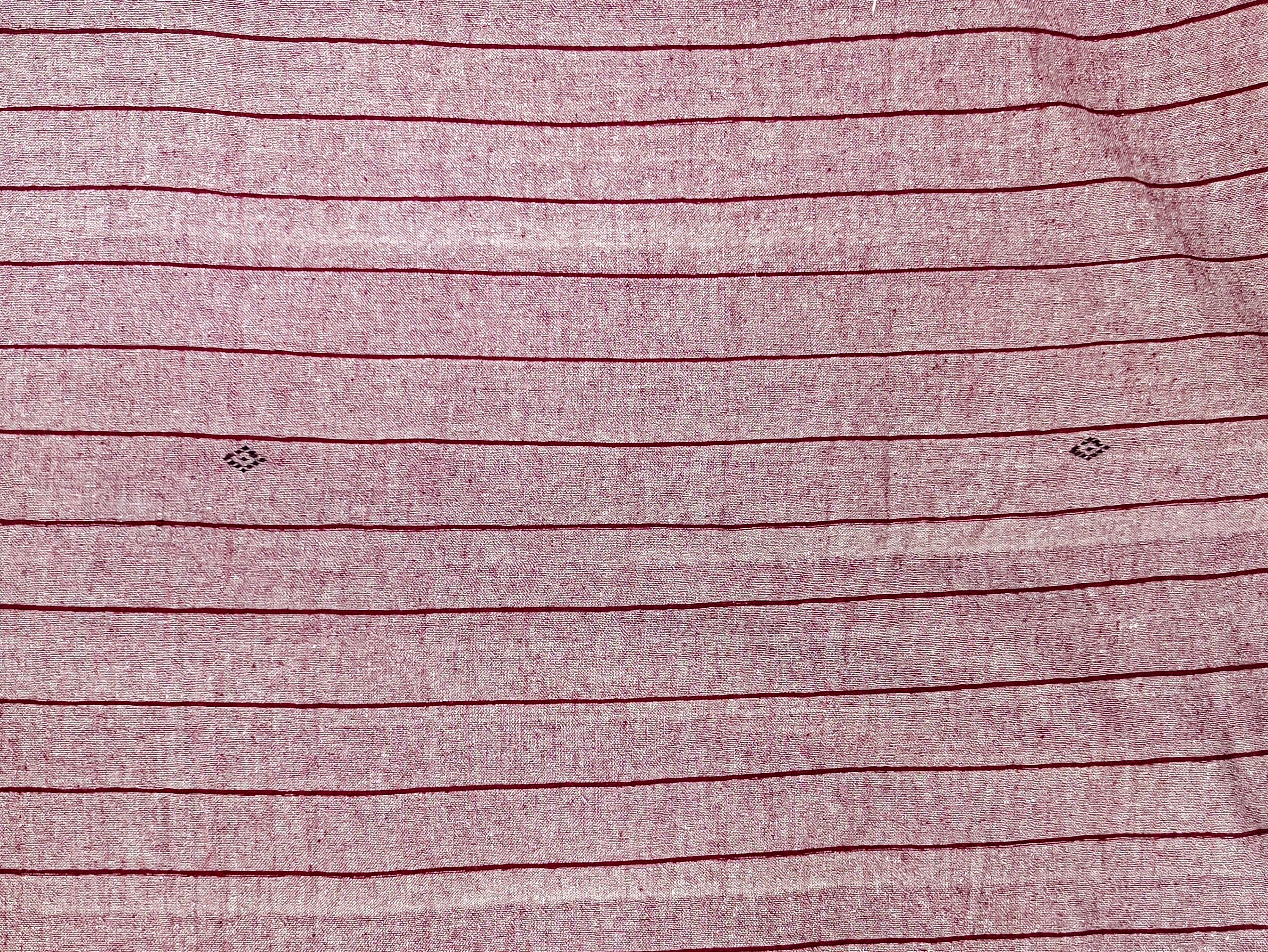 Salmon Pink with Maroon Stripes Kotpad Handloom Fabric - IndianVillèz