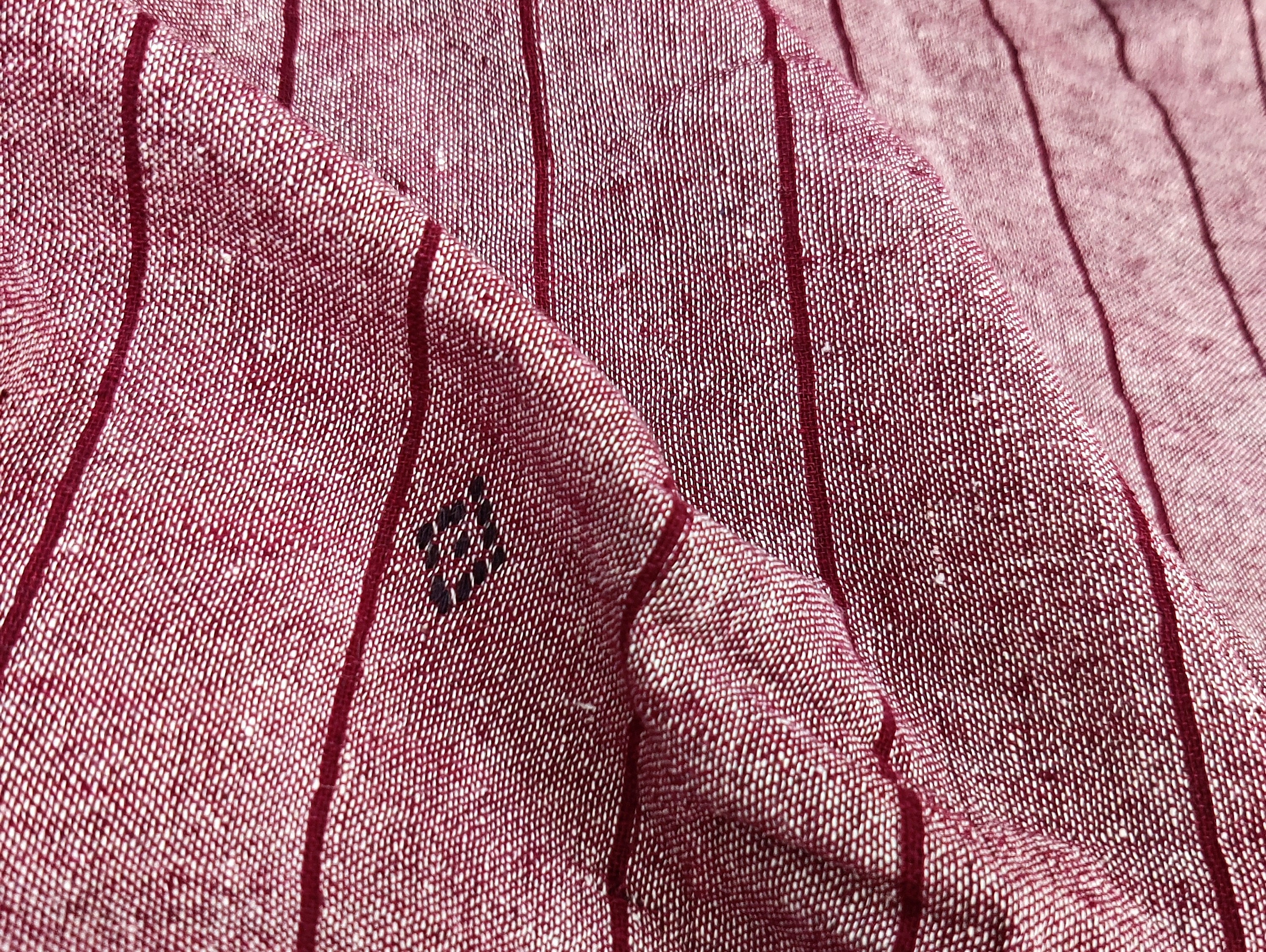 Salmon Pink with Maroon Stripes Kotpad Handloom Fabric - IndianVillèz