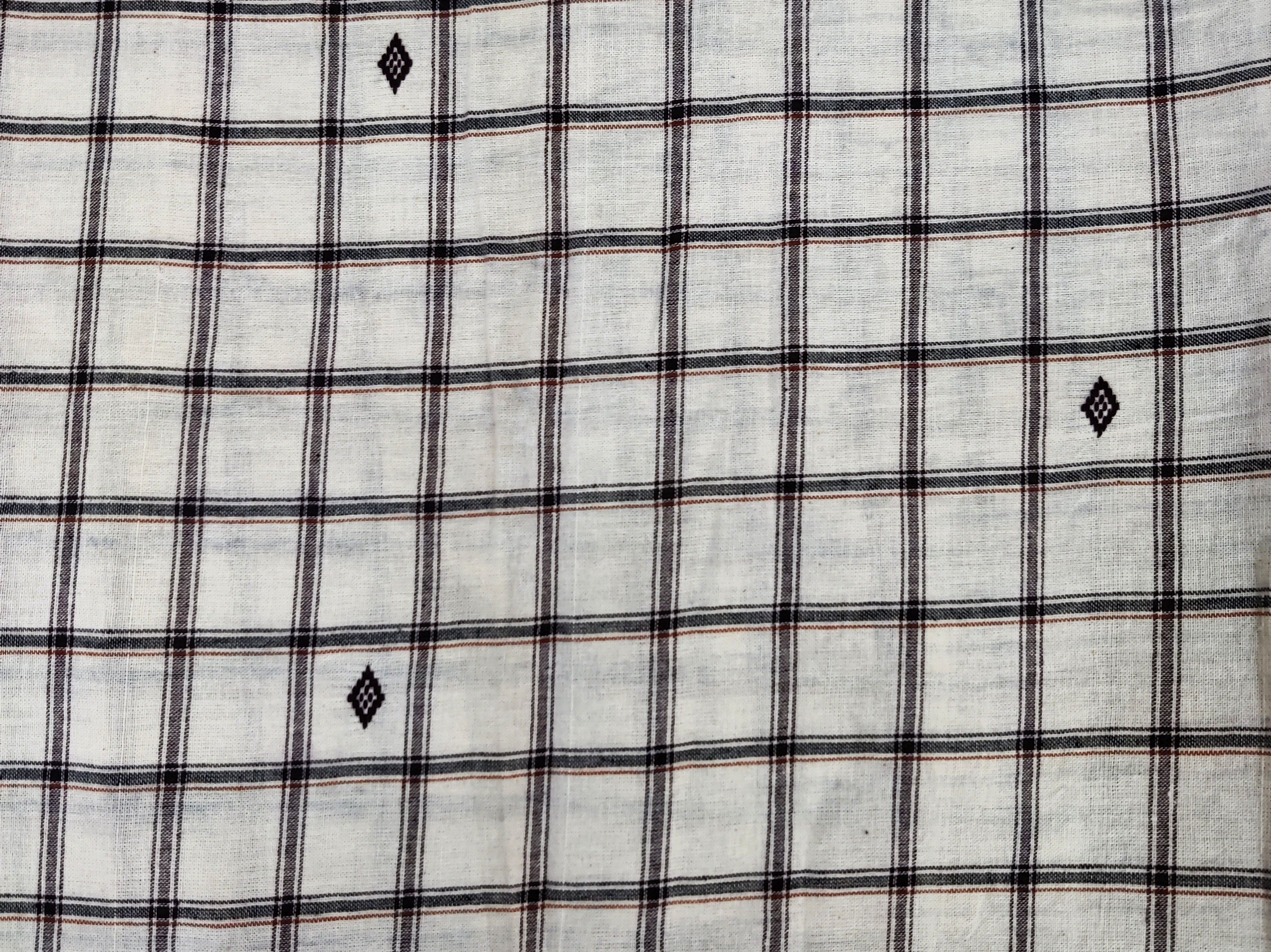 Off White with Black & Maroon Plaid Kotpad Handloom Fabric - IndianVillèz