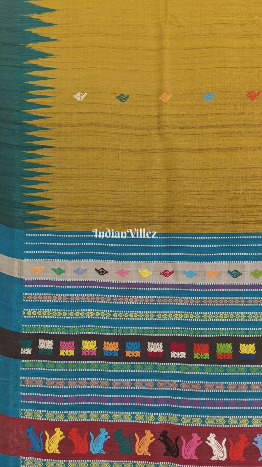 Mustard Color Fish Motif Double Pallu Gopalpur Tussar Silk Saree
