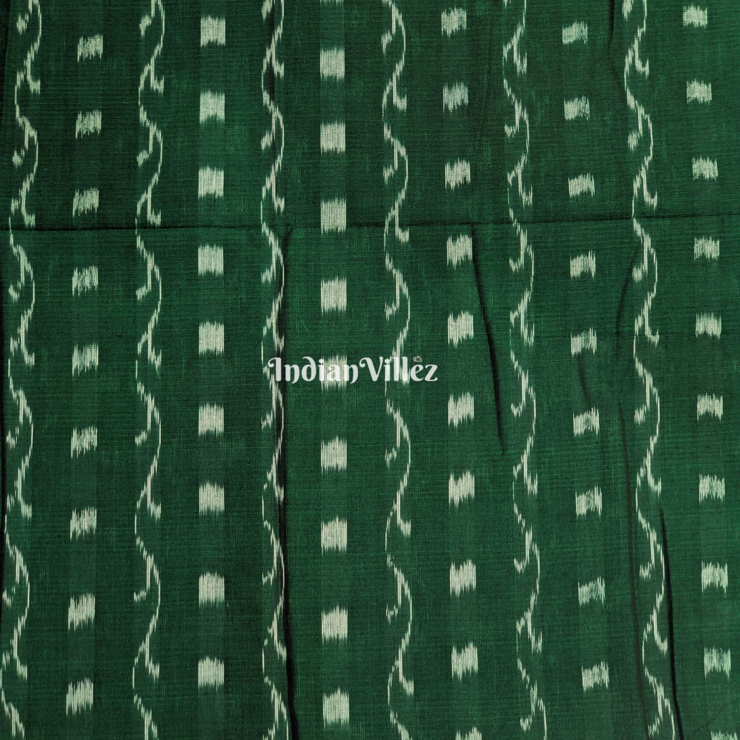 Green Tipa Design Sambalpuri Odisha Ikat Cotton Fabric