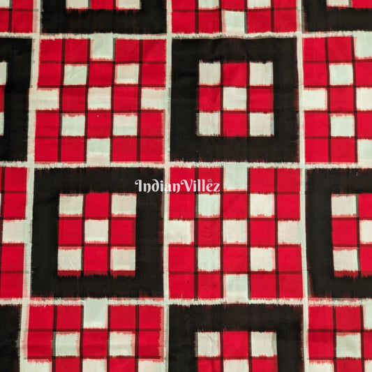 Black Red Pasapalli Theme Sambalpuri Silk Fabric