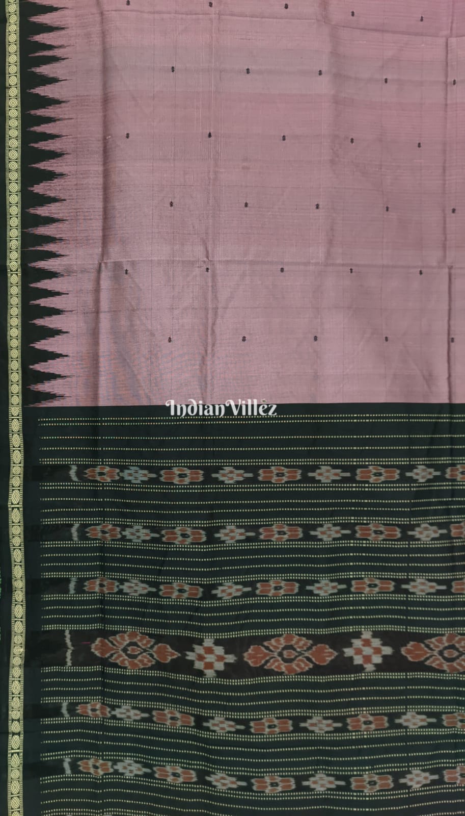 Mauve Black Odisha Ikat Bomkai Silk Saree