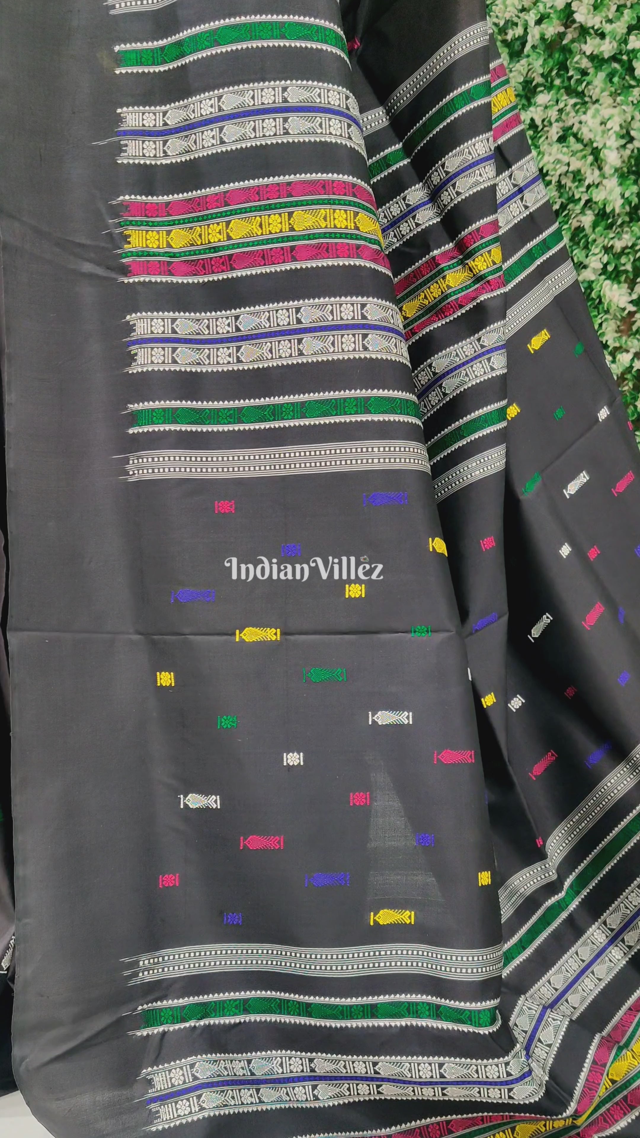 Black Habaspuri Inspired Fish Sambalpuri Bomkai Silk Handloom Saree