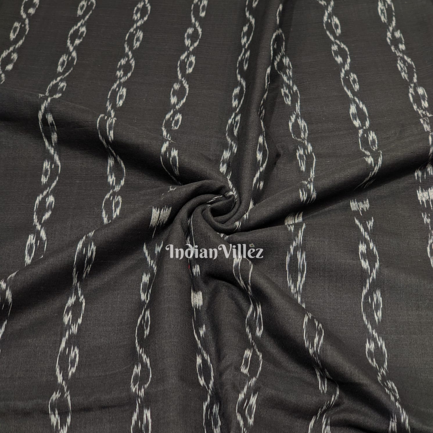Black Tipa Design Sambalpuri Ikat Cotton Fabric