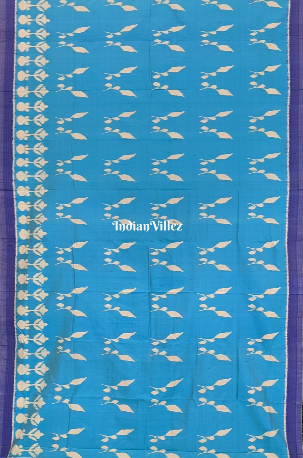 Sky Blue Bird Flower Design Odisha Ikat Contemporary Silk Saree