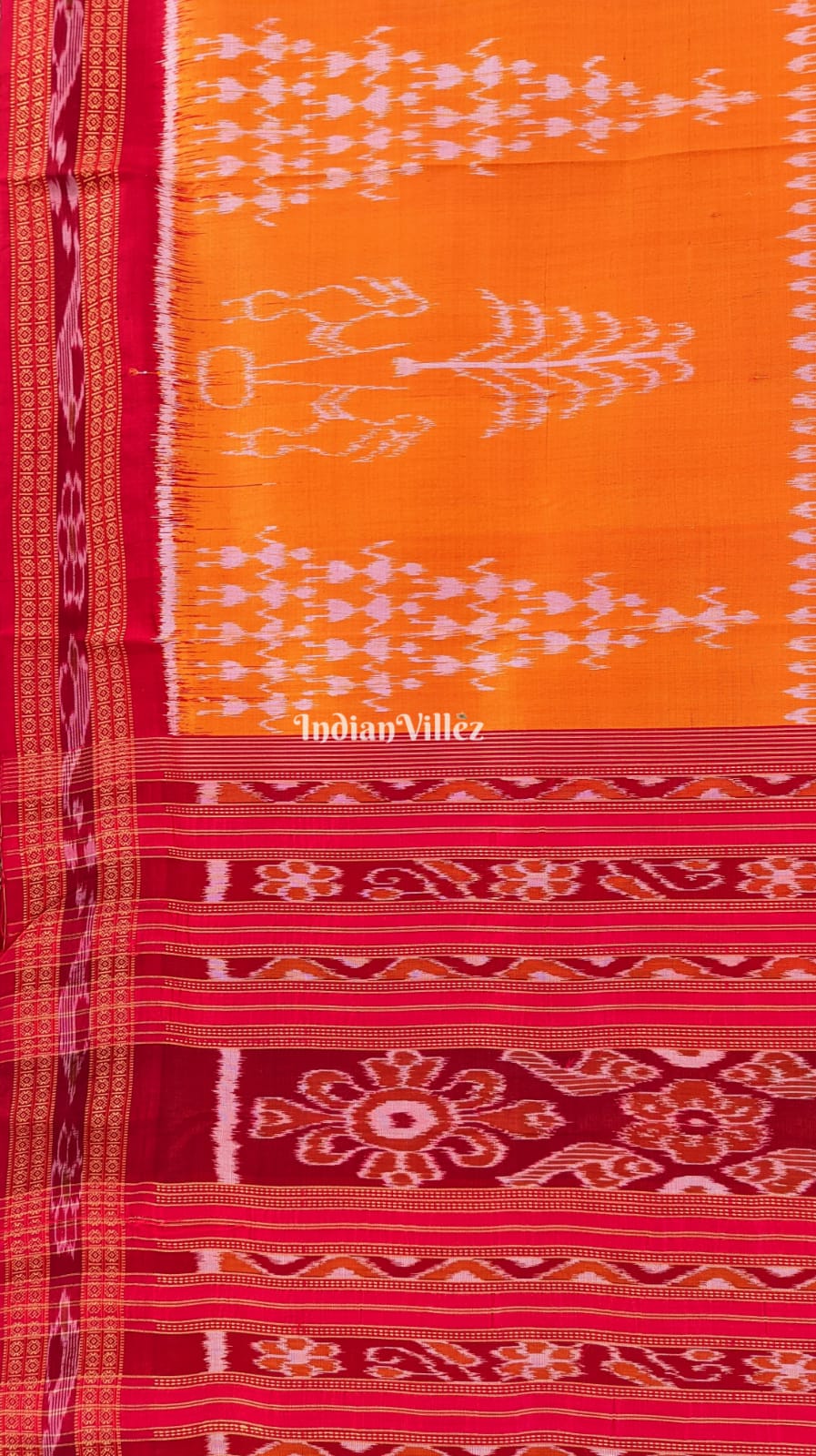 Mustard Yellow Tribal Theme Odisha Ikat Khandua Silk Saree