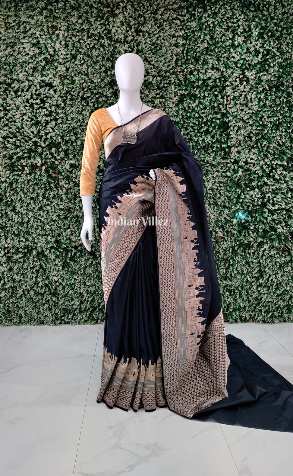 Black Kashi Banarasi Katan Silk Saree