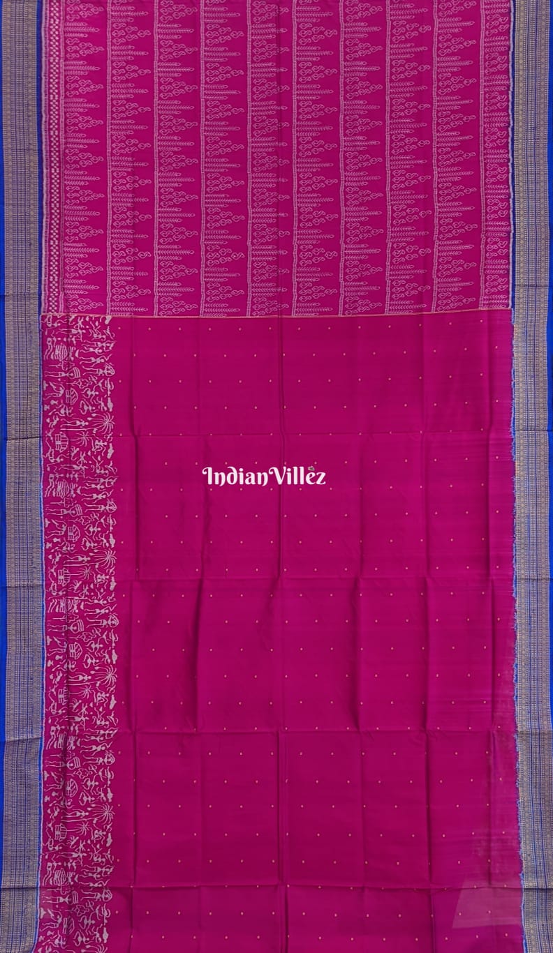 Pink Bandha Tribal Theme Bomkai Sambalpuri Ikat Silk Saree (With Patli Design)