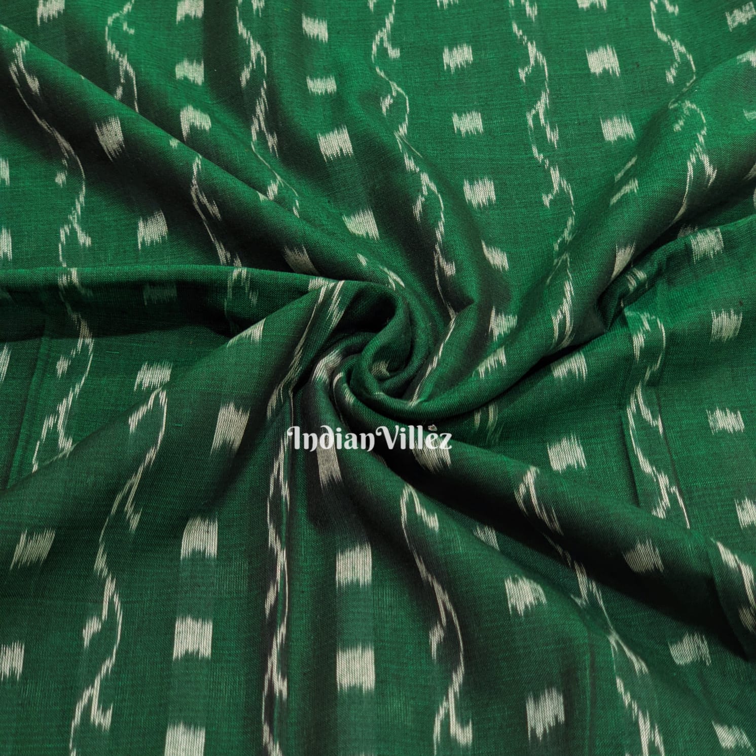 Green Tipa Design Sambalpuri Odisha Ikat Cotton Fabric