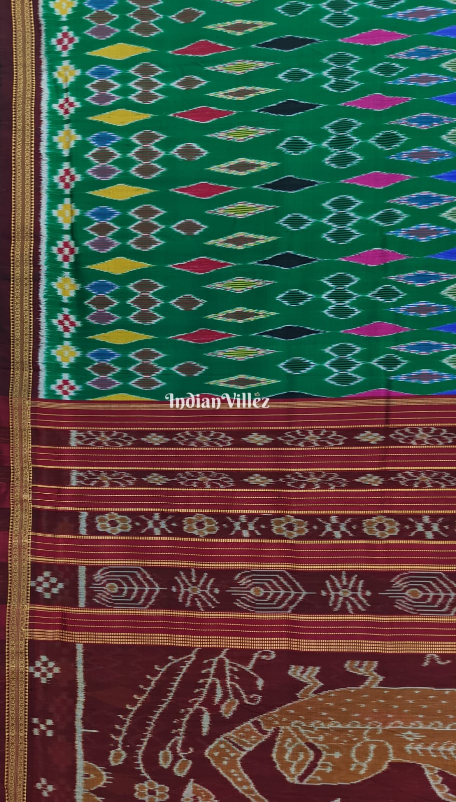 Multicolor on Green Base with Peacock Pallu Khandua Silk Saree